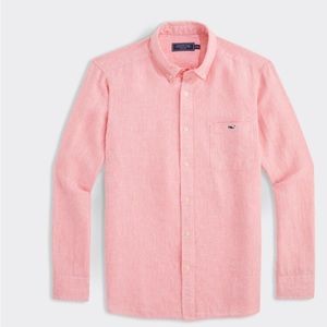 Vineyard Vines Men's 100 % Linen Pink striped Long Sleeve New w Tag $115